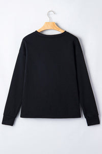 Black Rhinestone Pumpkin Checkered Halloween Long Sleeve Graphic Tee - KaleaBoutique.com