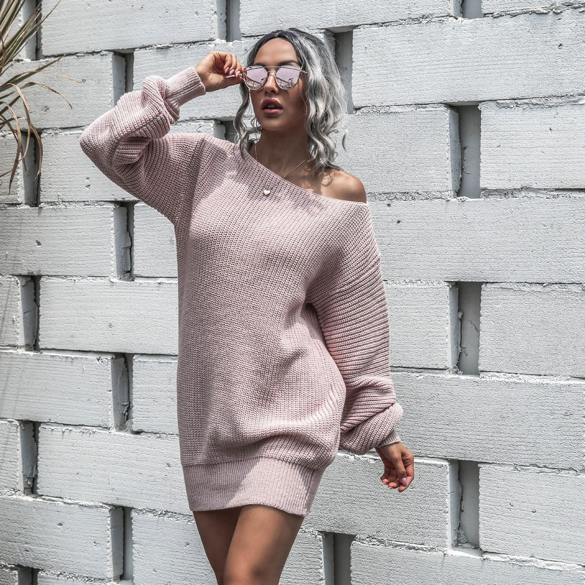 Women's Off-Shoulder Lantern-Sleeve Mini Sweater Dress - KaleaBoutique.com