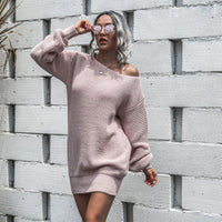 Women's Off-Shoulder Lantern-Sleeve Mini Sweater Dress - KaleaBoutique.com