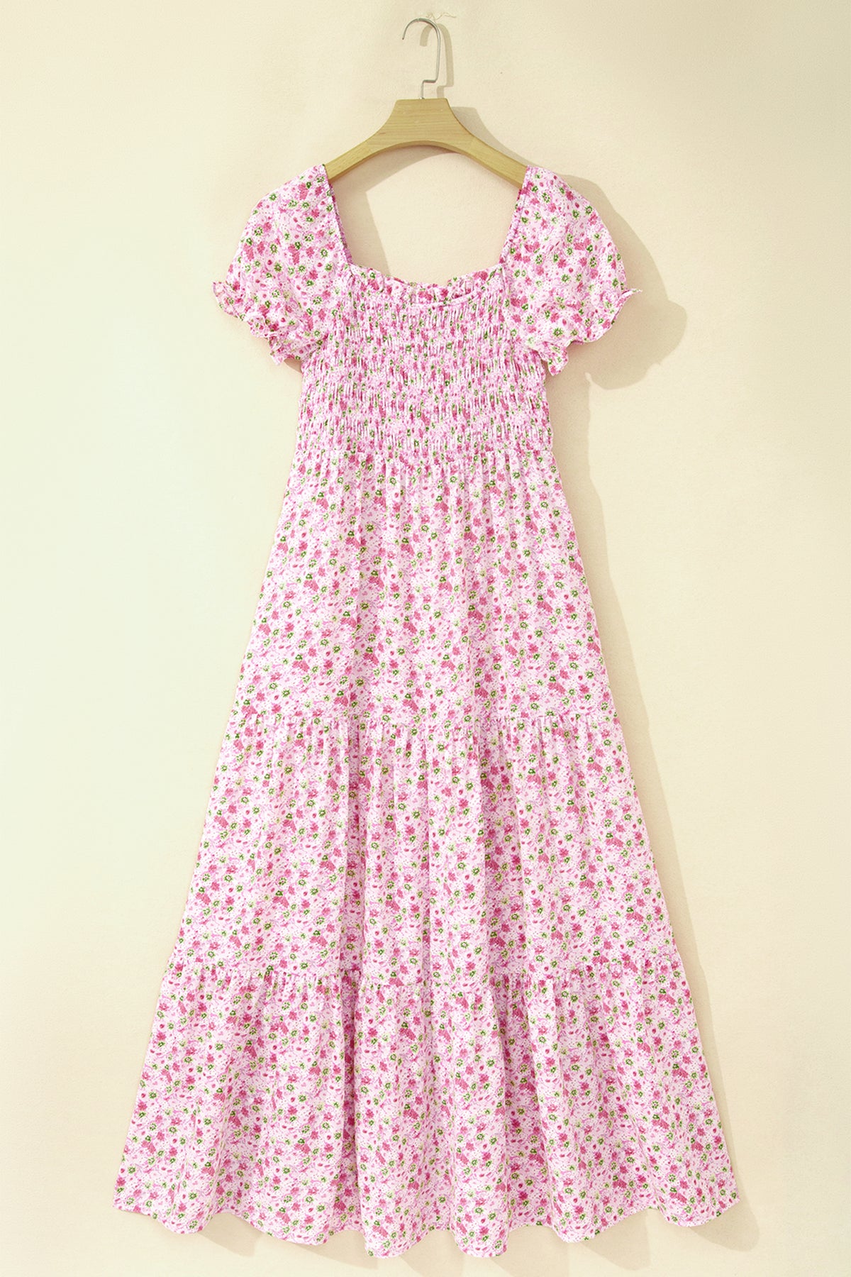 KaleaBoutique Comfortable Floral Short Bubble Sleeve Shirred High Waist Maxi Dress - KaleaBoutique.com