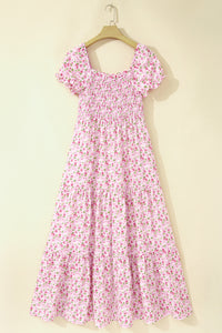 KaleaBoutique Comfortable Floral Short Bubble Sleeve Shirred High Waist Maxi Dress - KaleaBoutique.com