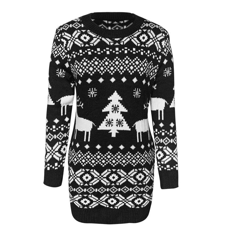 Women's Reindeer Snowflake and Heart Crew-Neck Christmas Sweater - KaleaBoutique.com