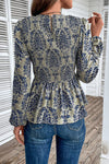 KaleaBoutique Boho Printed Balloon Sleeve Smocked Peplum Blouse - KaleaBoutique.com