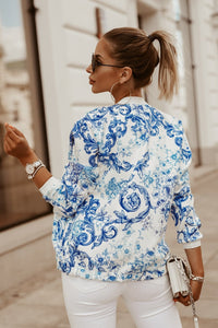 Women's Floral Print Zip-Front Long-Sleeve Jacket - KaleaBoutique.com