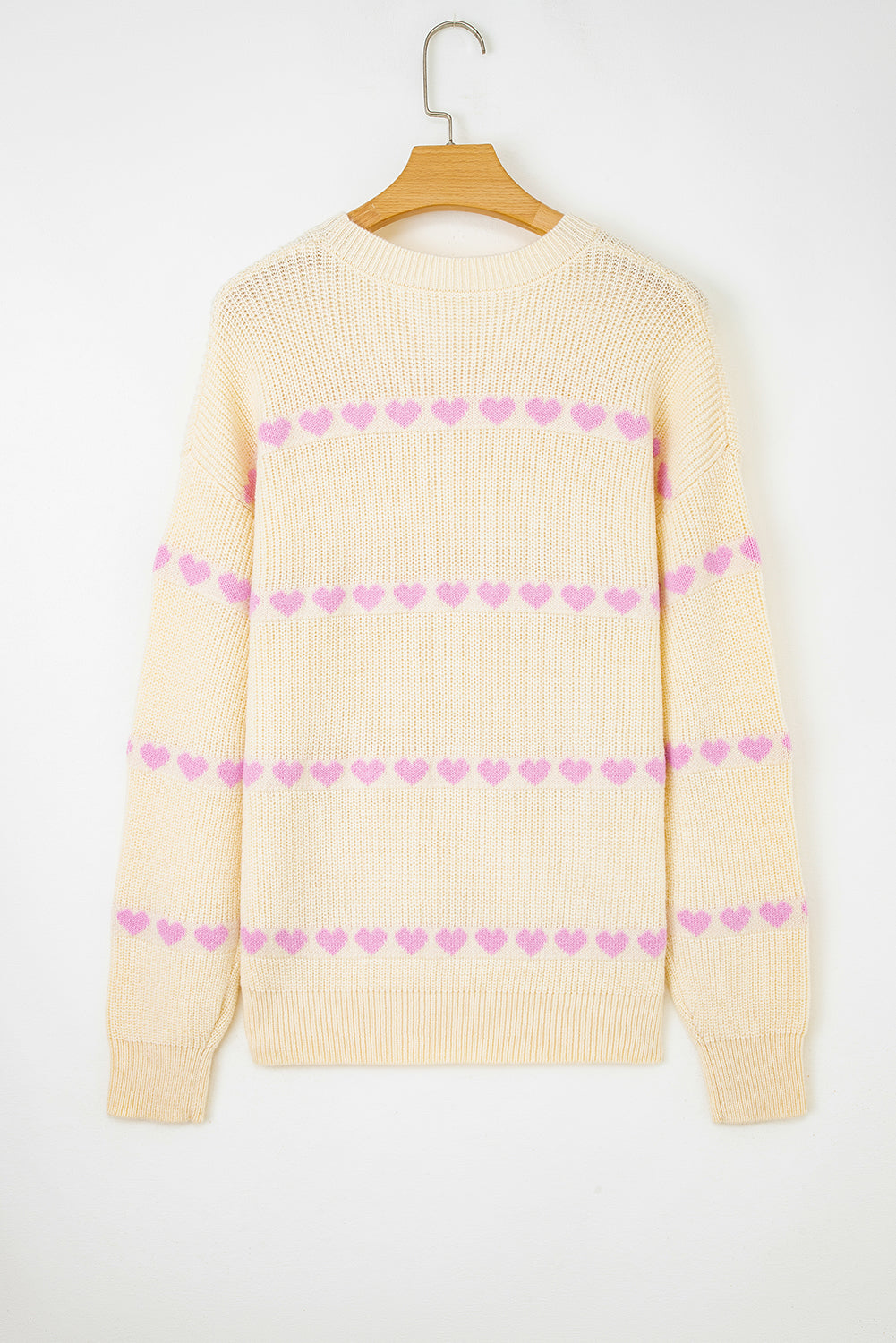Heart Pattern Valentine Ribbed Knit Sweater - KaleaBoutique.com