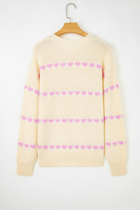 Heart Pattern Valentine Ribbed Knit Sweater - KaleaBoutique.com