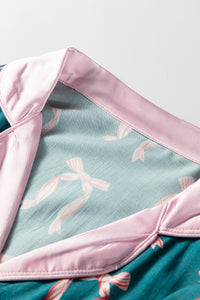 KaleaBoutique Stylish Ribbon Bow Print Silky Long Sleeve Shirt and Shorts 2pcs Pajama Set - KaleaBoutique.com