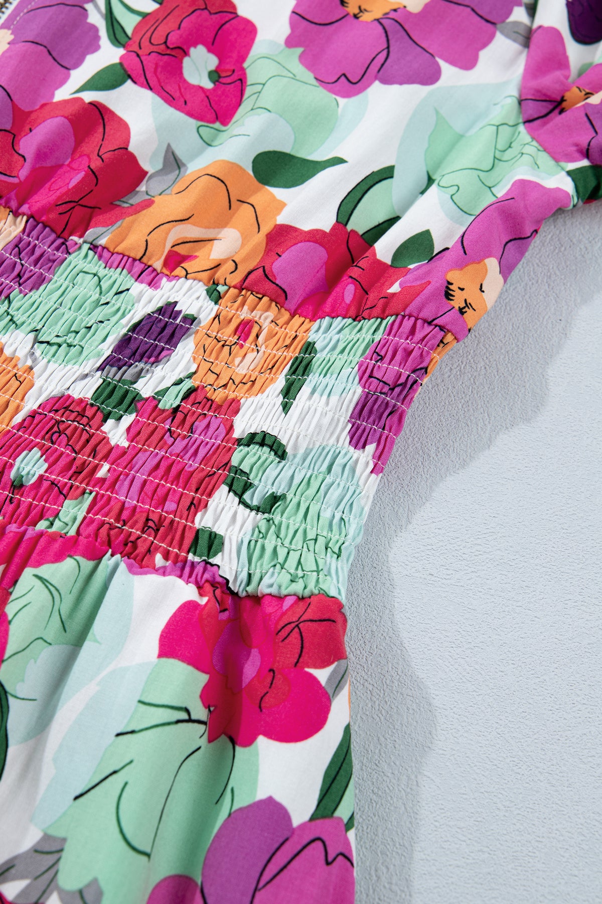 KaleaBoutique Stylish Vibrant Floral Print V Neck Zip Up Puffy Half Sleeve Dress - KaleaBoutique.com