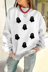 Light Grey BOO Ghost Print Reversible Mock Neck Halloween Sweatshirt - KaleaBoutique.com