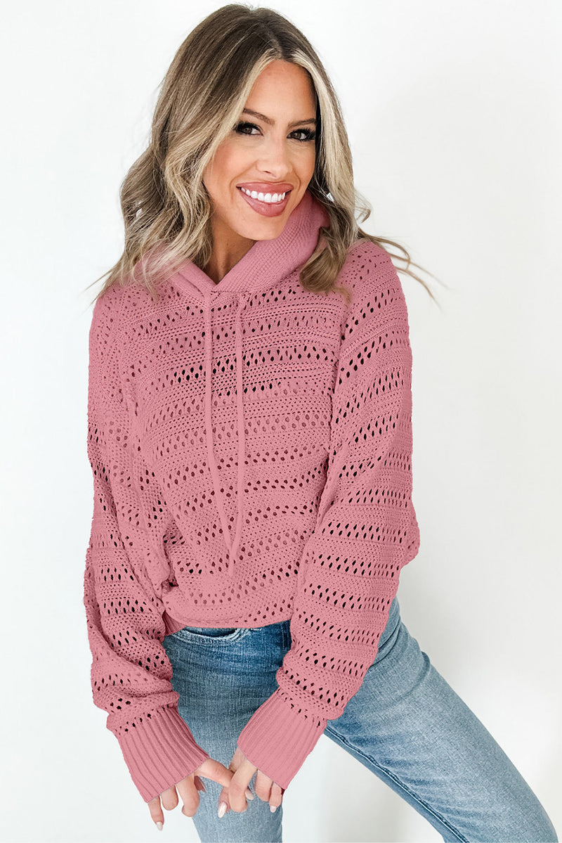 KaleaBoutique Pointelle Knit Raglan Sleeve Hooded Sweater - KaleaBoutique.com