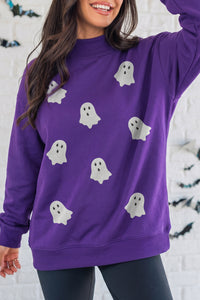 KB Tillandsia Purple Sequin Ghost Halloween Sweatshirt - KaleaBoutique.com
