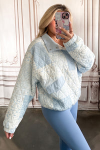Floral Quilted Half Button Pocketed Pullover Sweatshirt - KaleaBoutique.com