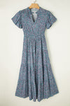 KaleaBoutique Printed V Neck Shirred Short Puff Sleeve Maxi Dress - KaleaBoutique.com
