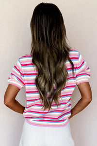 KaleaBoutique Stylish Textured Stripes Knit Short Sleeve Sweater - KaleaBoutique.com