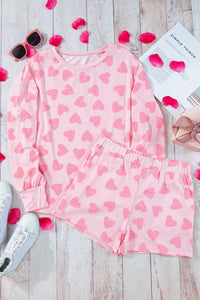 KaleaBoutique Comfortable Valentine Heart Shape Print Long Sleeve Top Shorts Lounge Set - KaleaBoutique.com