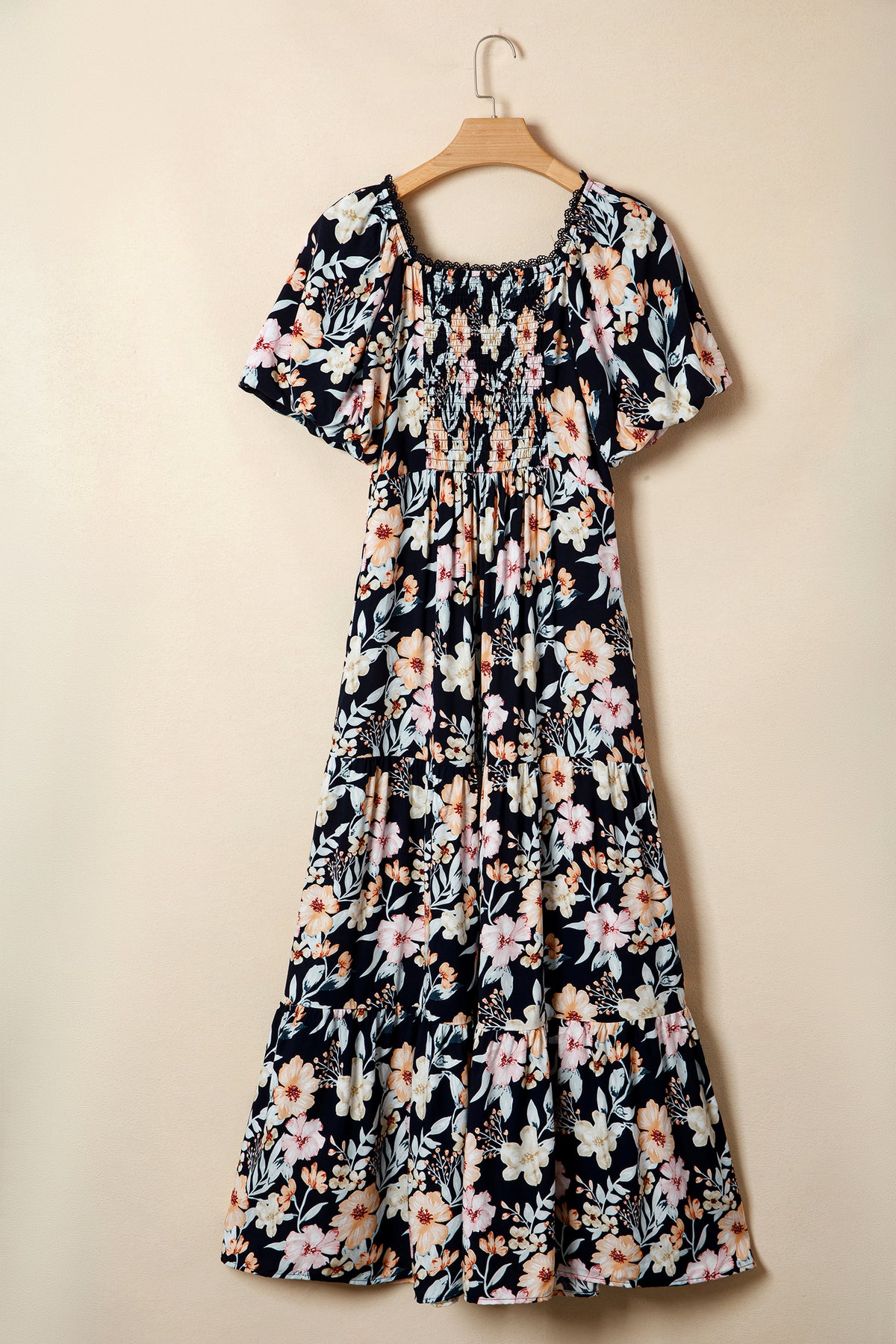 KaleaBoutique Comfortable Short Sleeve Smocked Detail High Waist Floral Maxi Dress - KaleaBoutique.com