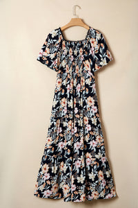 KaleaBoutique Comfortable Short Sleeve Smocked Detail High Waist Floral Maxi Dress - KaleaBoutique.com