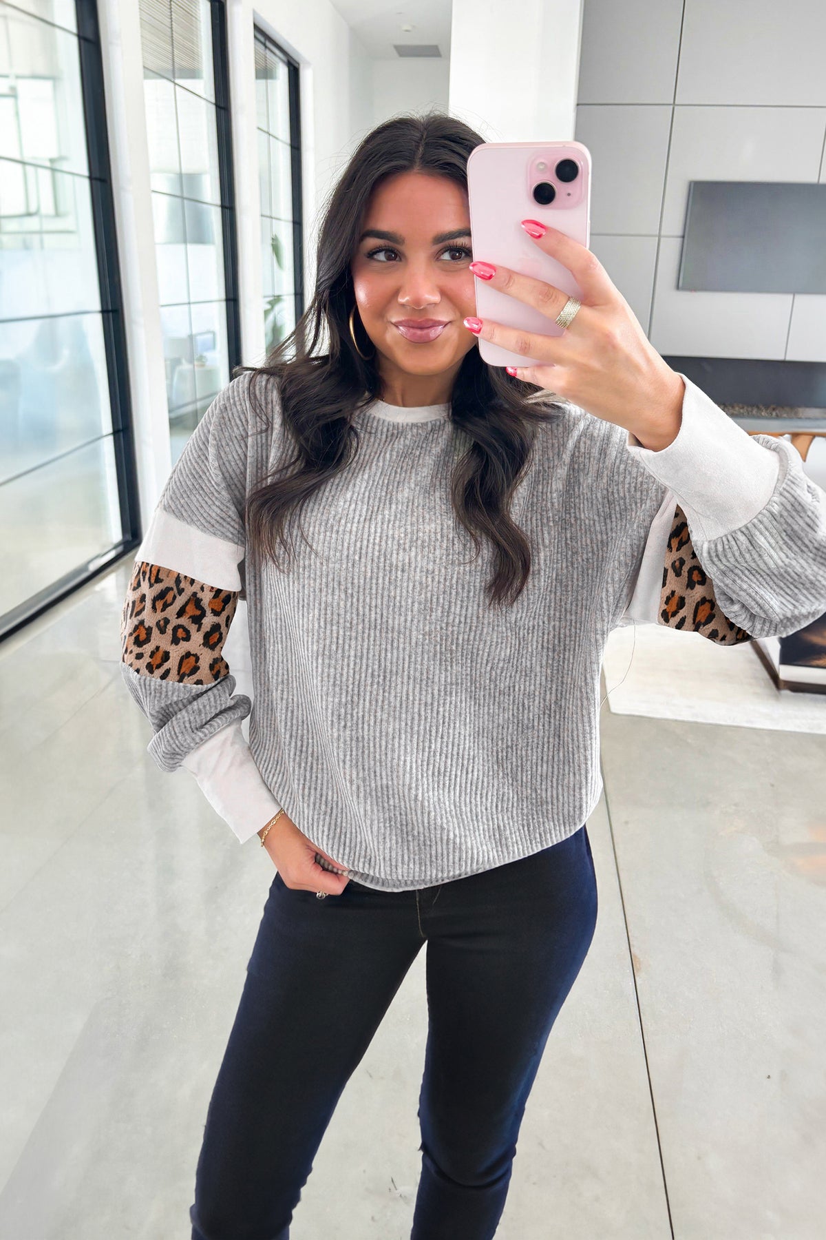 Leopard Print Colorblock Patchwork Ribbed Knit Top - KaleaBoutique.com