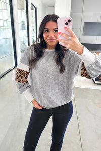 Leopard Print Colorblock Patchwork Ribbed Knit Top - KaleaBoutique.com