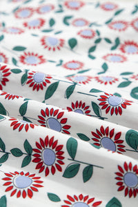 KaleaBoutique Stylish Cute Sunflower Printed Striped Patchwork Trim Flutter Sleeve Long Dress - KaleaBoutique.com