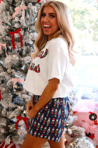 KaleaBoutique Stylish Mama Claus Plaid Letter Tee Nutcracker Shorts 2pcs Lounge Set - KaleaBoutique.com