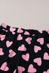 KaleaBoutique Stylish Valentine Heart Shape Print Long Sleeve Top Shorts Lounge Set - KaleaBoutique.com