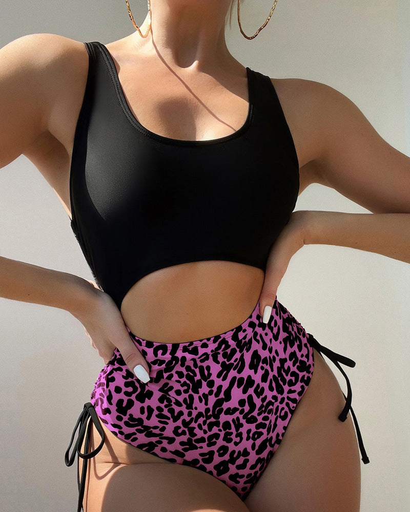 Women's Leopard Print Side-Tie High-Waist One-Piece Swimsuit - KaleaBoutique.com