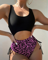 Women's Leopard Print Side-Tie High-Waist One-Piece Swimsuit - KaleaBoutique.com