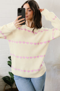 Heart Pattern Valentine Ribbed Knit Sweater - KaleaBoutique.com