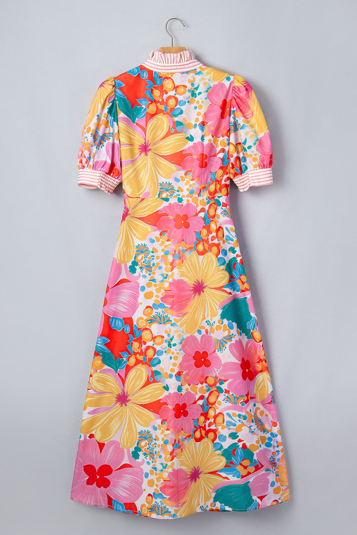 KaleaBoutique Stylish Floral Print Striped Trim Button Down Short Sleeve Vacation Dress - KaleaBoutique.com