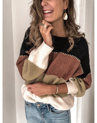 Women's Color Block Round-Neck Pullover Sweater - KaleaBoutique.com