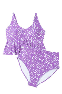 Plus Size Polka Dot Print Ruffled Knotted V Neck Tankini Set - KaleaBoutique.com