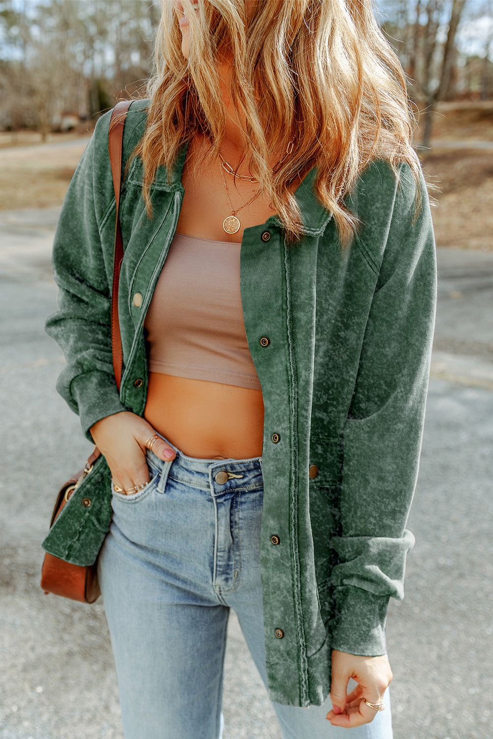Vintage Washed Flap Pocket Button Shacket - KaleaBoutique.com