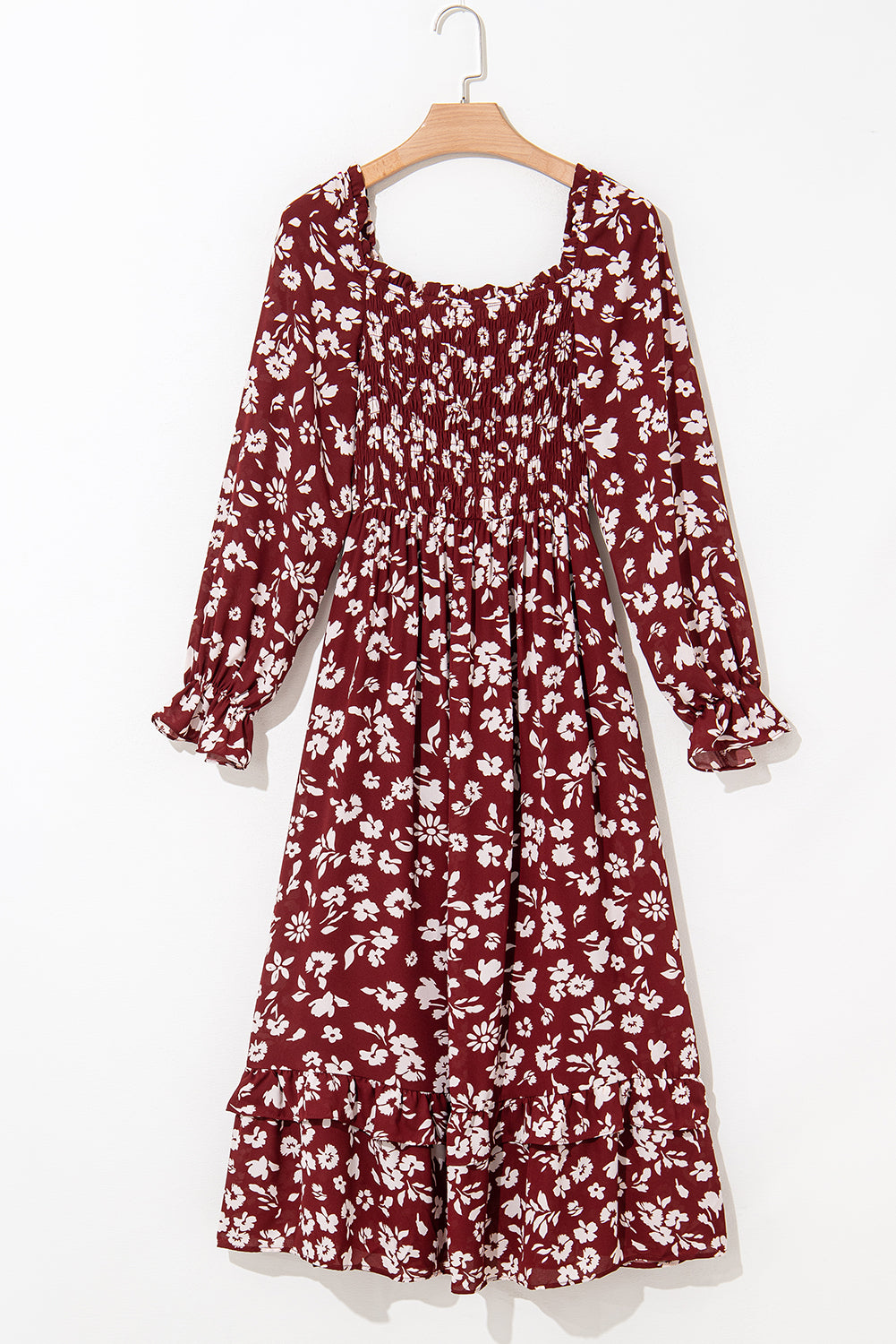 KaleaBoutique Comfortable Floral Print Long Sleeve Square Neck Smocked Maxi Dress - KaleaBoutique.com