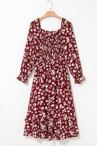 KaleaBoutique Comfortable Floral Print Long Sleeve Square Neck Smocked Maxi Dress - KaleaBoutique.com