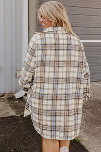 KaleaBoutique White Plaid Print Tunic Plus Size Shacket with Slits - KaleaBoutique.com