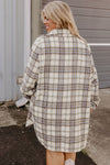 KaleaBoutique White Plaid Print Tunic Plus Size Shacket with Slits - KaleaBoutique.com