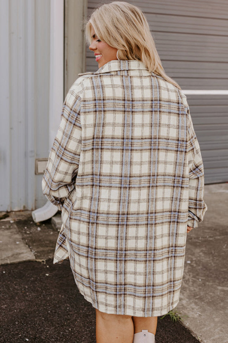 KaleaBoutique White Plaid Print Tunic Plus Size Shacket with Slits - KaleaBoutique.com