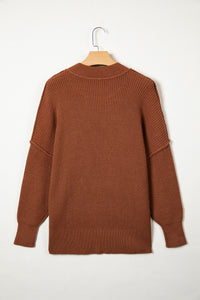 Long Sleeve Ribbed Knit Stand Neck Regular Fit Sweater - KaleaBoutique.com