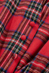 KaleaBoutique Christmas Plaid V Neck 3/4 Sleeve Tie Waist Ruffle Hem Long Dress - KaleaBoutique.com