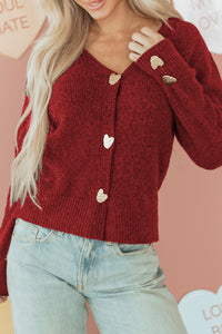 KaleaBoutique Comfortable Heart Metal Button V Neck Cardigan Sweater - KaleaBoutique.com