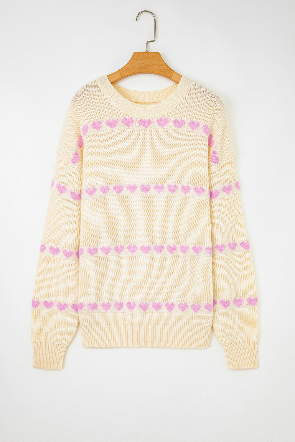 Heart Pattern Valentine Ribbed Knit Sweater - KaleaBoutique.com