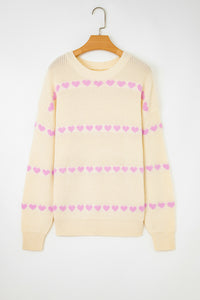 Heart Pattern Valentine Ribbed Knit Sweater - KaleaBoutique.com