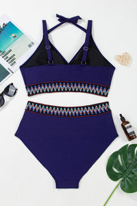 Embroidered Trim Wrap Tie Knot Plus Size High Waisted Bikini - KaleaBoutique.com