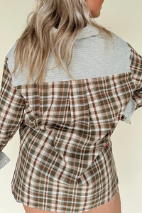 KaleaBoutique Stylish Plaid Print Striped Patchwork Single Chest Pocket Buttoned Shirt - KaleaBoutique.com