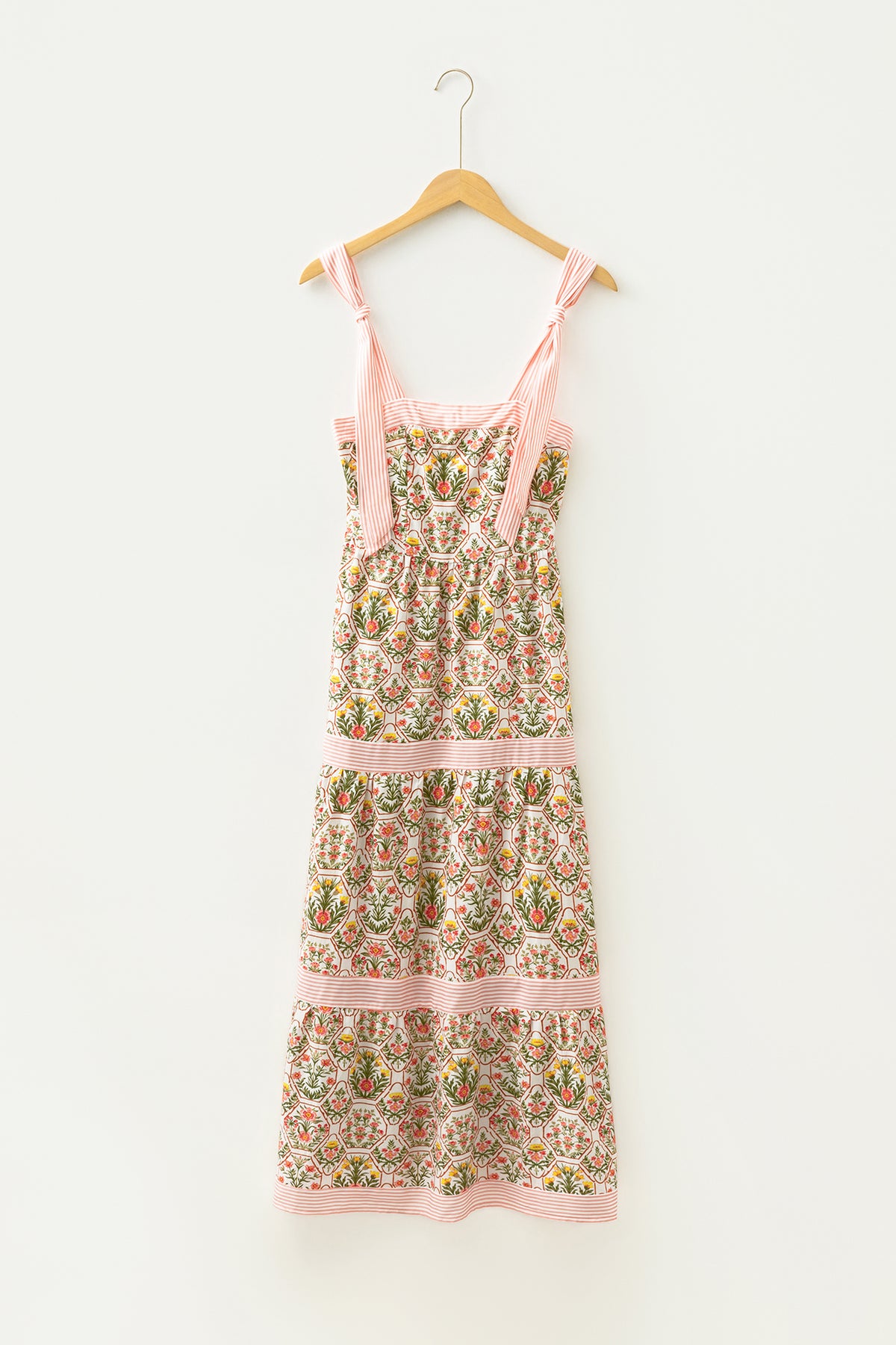 KaleaBoutique Stylish Geometric Floral Print Striped Patchwork Detail Sleeveless Dress（Runs Small ） - KaleaBoutique.com