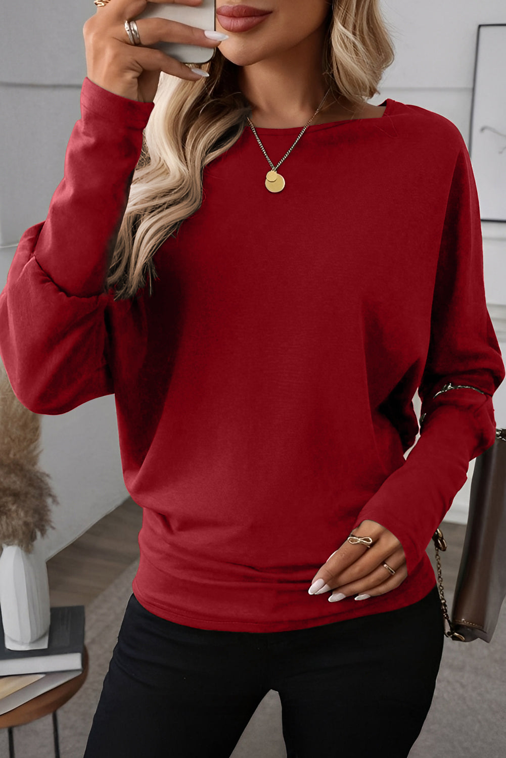 KaleaBoutique Solid Color Extended Cuffs Long Sleeve Top - KaleaBoutique.com
