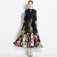 Women's Floral Keyhole-Neck Lantern-Sleeve Pleated Midi Dress - KaleaBoutique.com