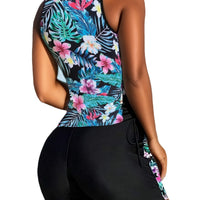 Women's Tropical Floral Crisscross-Neck Top and Shorts 2 PC Tankini Set - KaleaBoutique.com