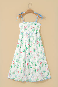 KaleaBoutique Stylish Floral Print Contrast Trim Self-tie Straps High Waist Midi Dress - KaleaBoutique.com
